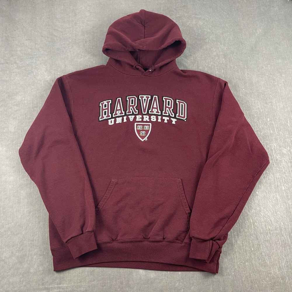 Harvard University Champion Mens Large Maroon Hoodie Pullover Embroidered Logo